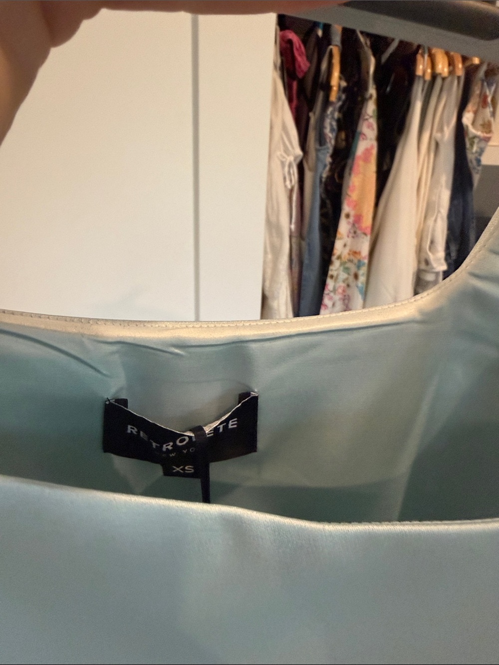 Retrofete Mint Feather-Hem Square-Neck Mini Dress - Picture 9 of 10